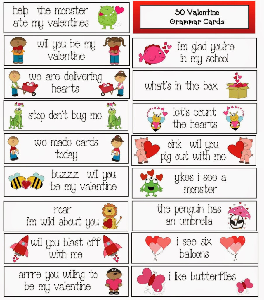 30 Valentine Themed Grammar Cards Classroom Freebies