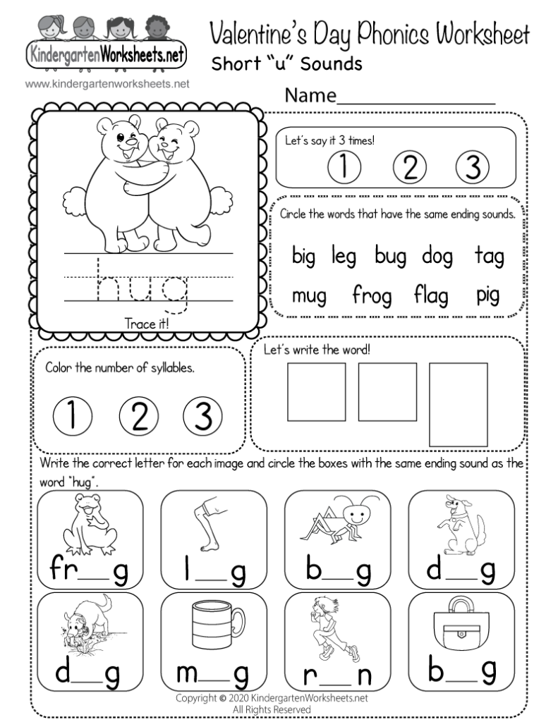 Free Printable Valentine s Day Phonics Worksheet For Kindergarten
