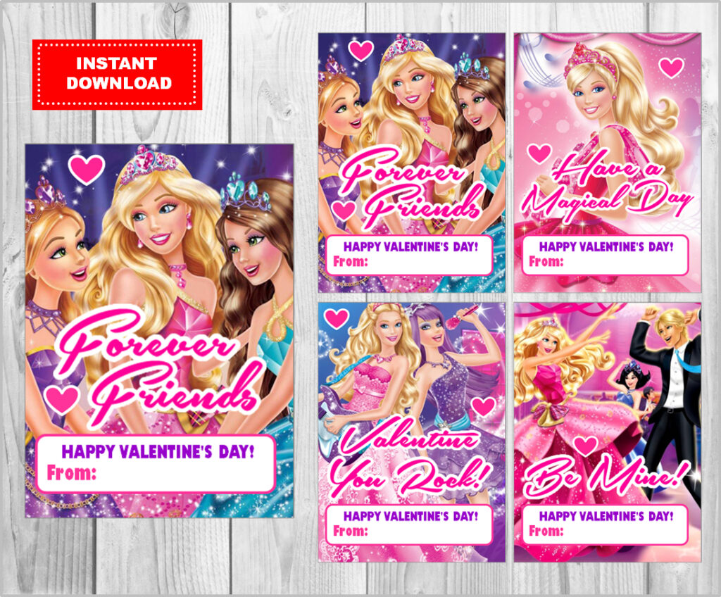 Barbie Valentine s Day Cards Instant Download Printable Barbie 