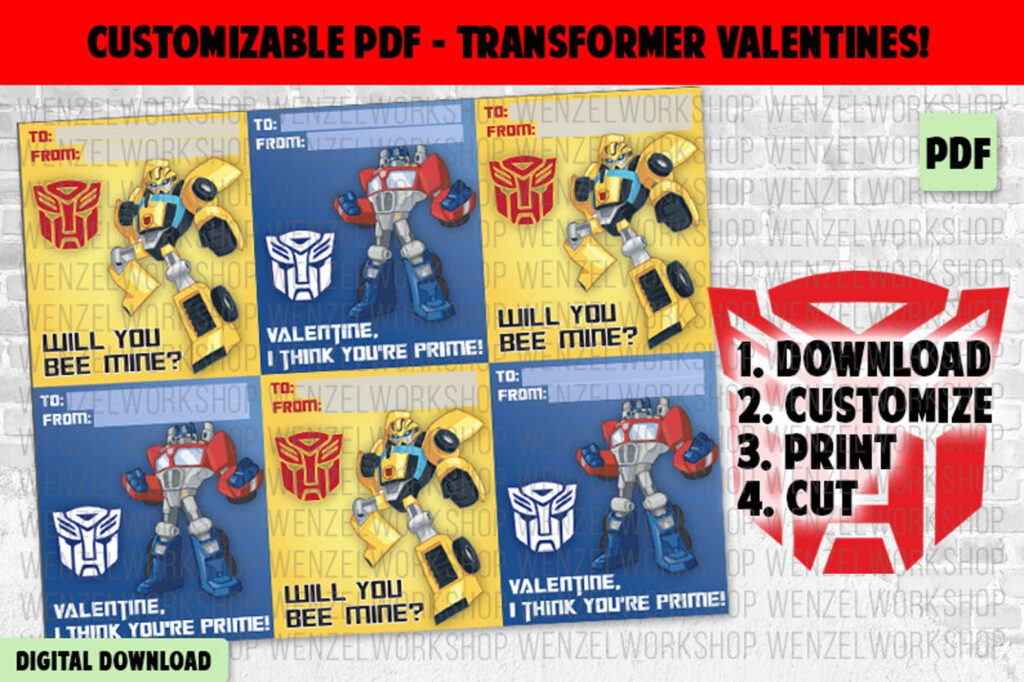 Customizable Transformer Valentines Printable Valentine s Day Cards 