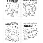 Dinosaur Valentines Day Cards Colorable Printable Etsy