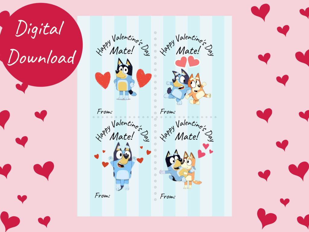 Free Printable Bluey Valentines Cards