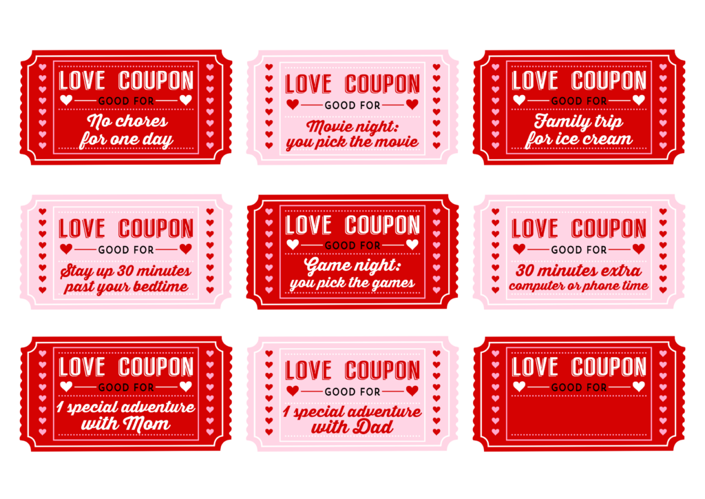 Free Printable Love Coupons For Kids On Valentine s Day Catch My Party