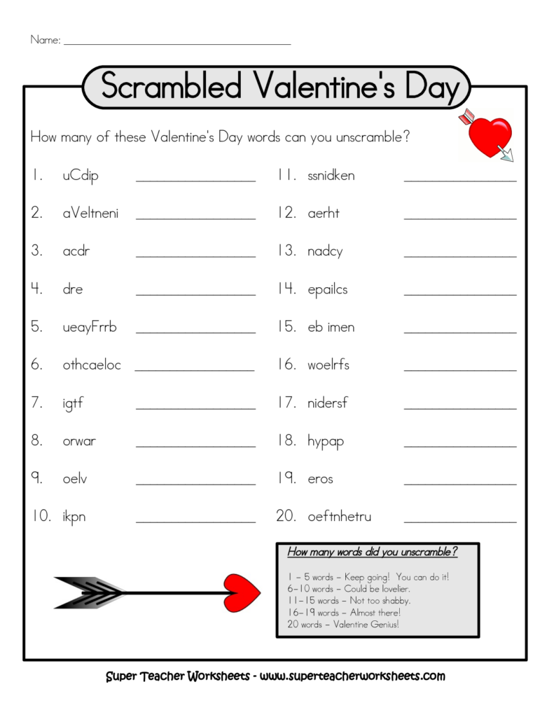 Free Printable Valentine Word Scramble FREE PRINTABLE TEMPLATES