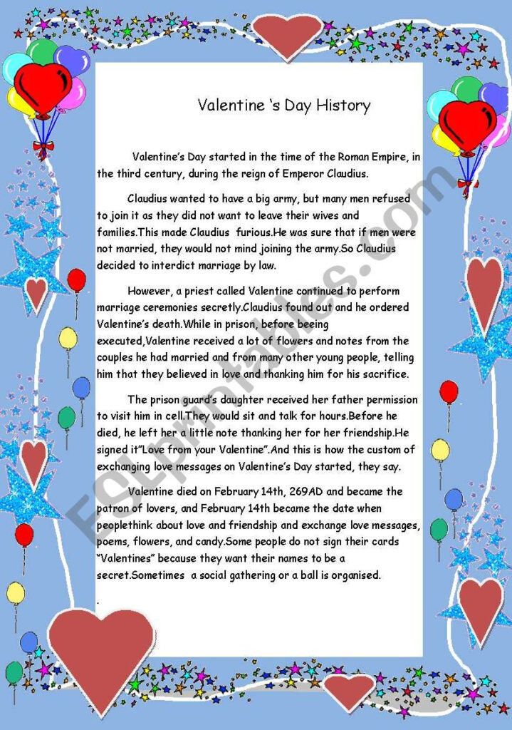 History Of Valentine s Day Printable