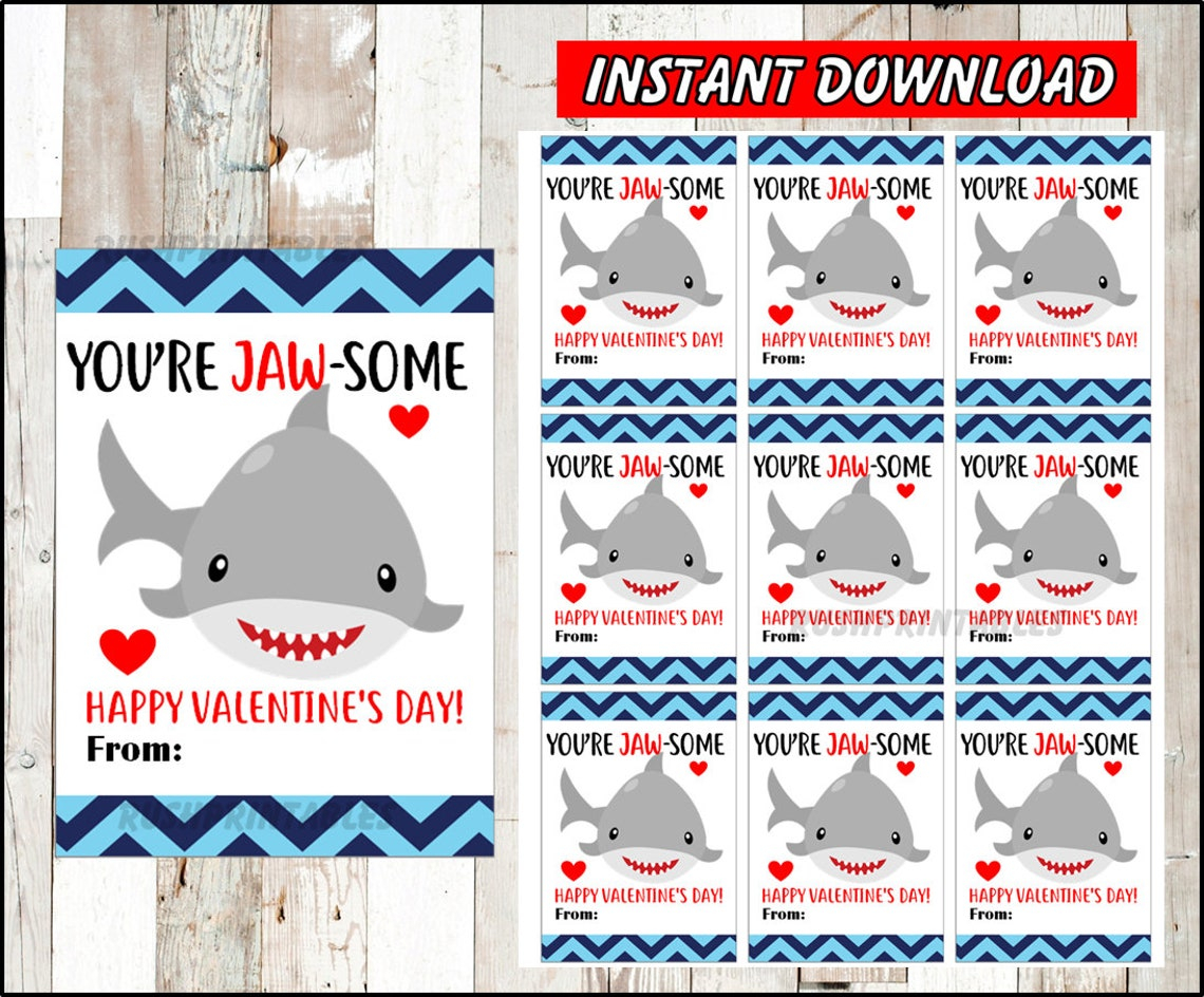 INSTANT DOWNLOAD Shark Valentine Cards Printable Goldfish Valentine INSTANT DOWNLOAD Shark Valentine Cards Printable Goldfish Valentine