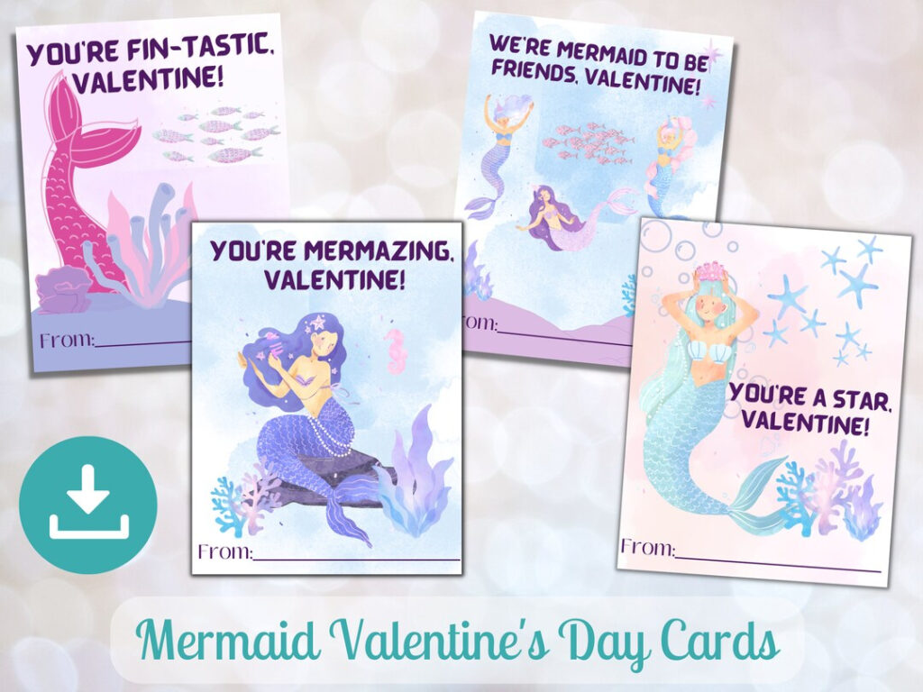 Mermaid Valentine Card Printable Mermaid Valentine s Day Cards Kids 