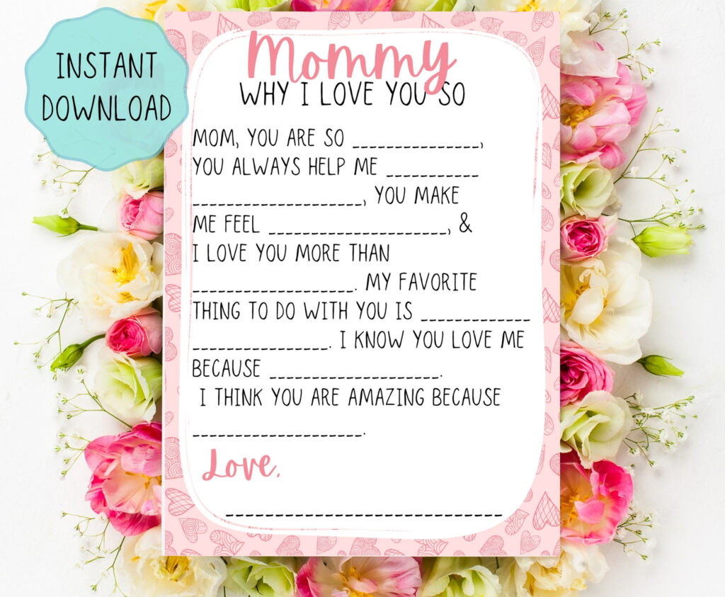 Mom Printable Valentines Day Card Kids Valentine Gift Fill Etsy