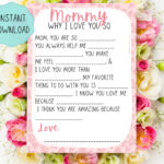 Mom Printable Valentines Day Card Kids Valentine Gift Fill Etsy