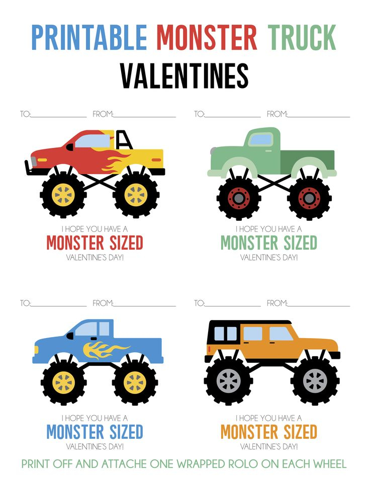 Monster Truck Valentine Printable Immediate Download Valentines