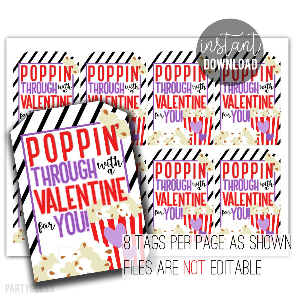Popcorn Valentine s Day Printable Tags Poppin Through Etsy Popcorn 