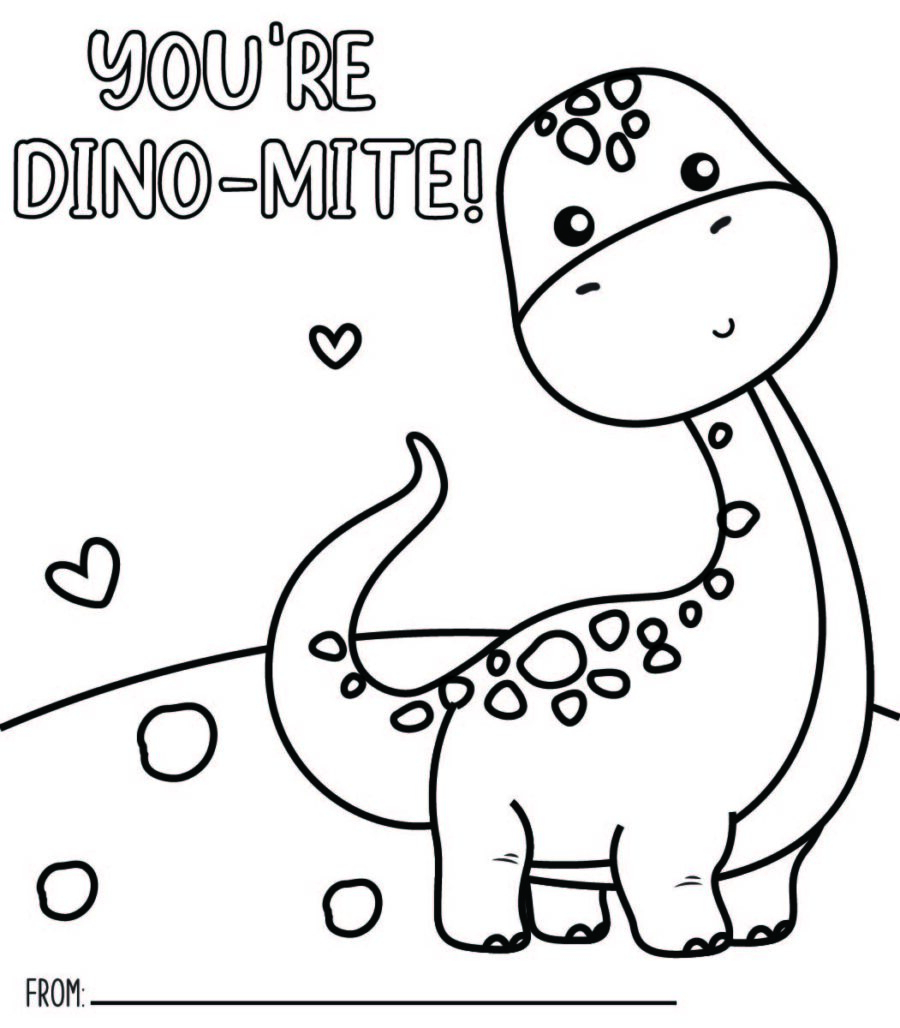 Printable Dinosaur Valentine Coloring Pages