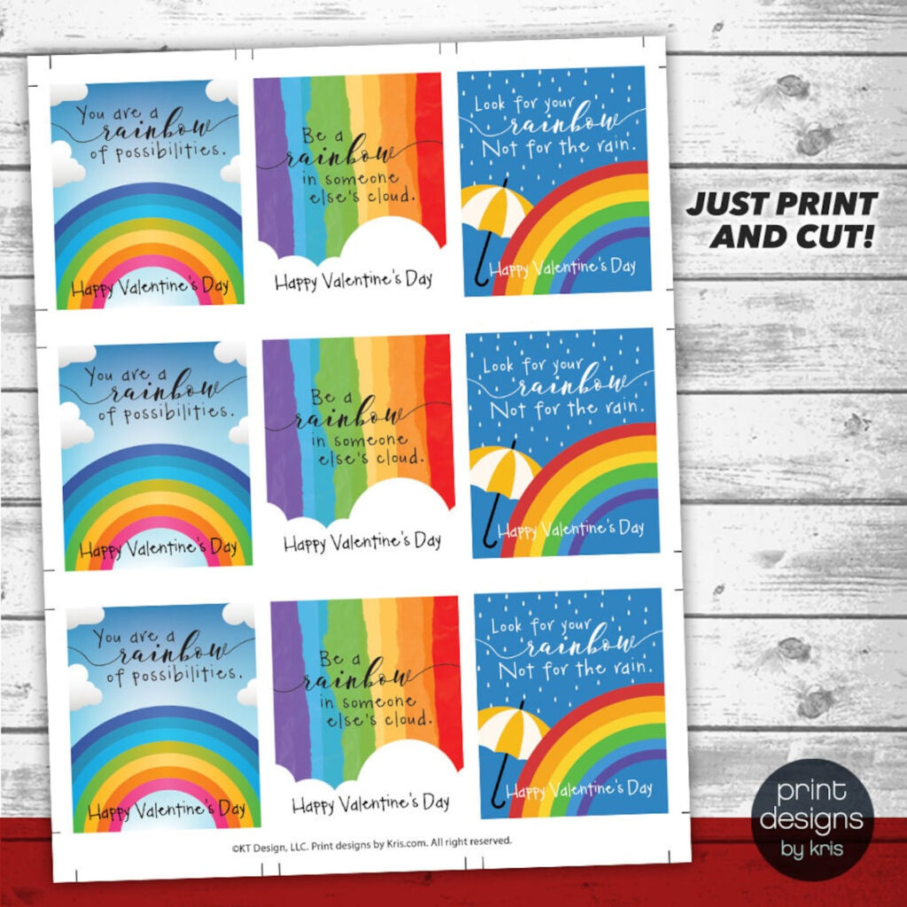 Printable Rainbow Valentines Day Card Printable Valentine Etsy