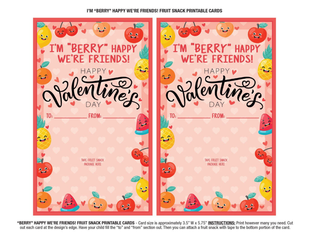 Printable Valentine s Day Fruit Snack Cards Berry Happy We re Friends 