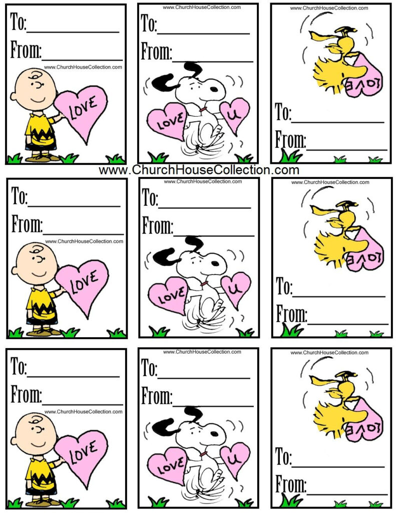 Snoopy Charlie Brown And Woodstock Printable Valentine s Day Cards 