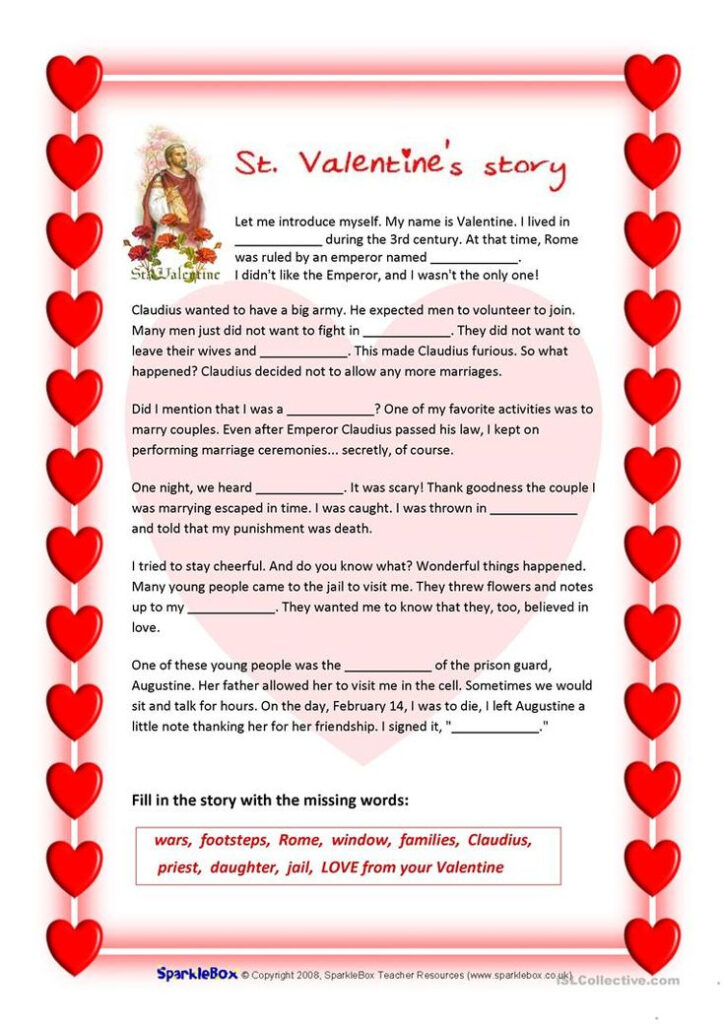 The History Of St Valentine s Day Worksheet