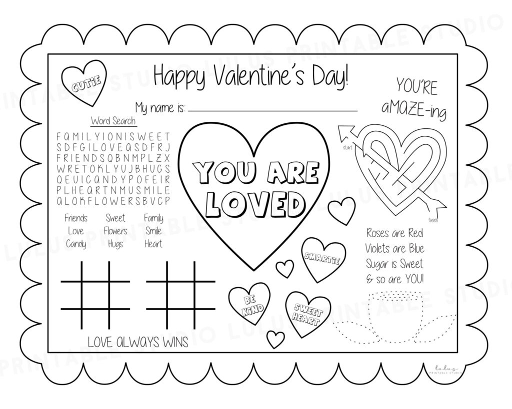 Valentine s Day Kid Placemat Printable Valentine s Etsy