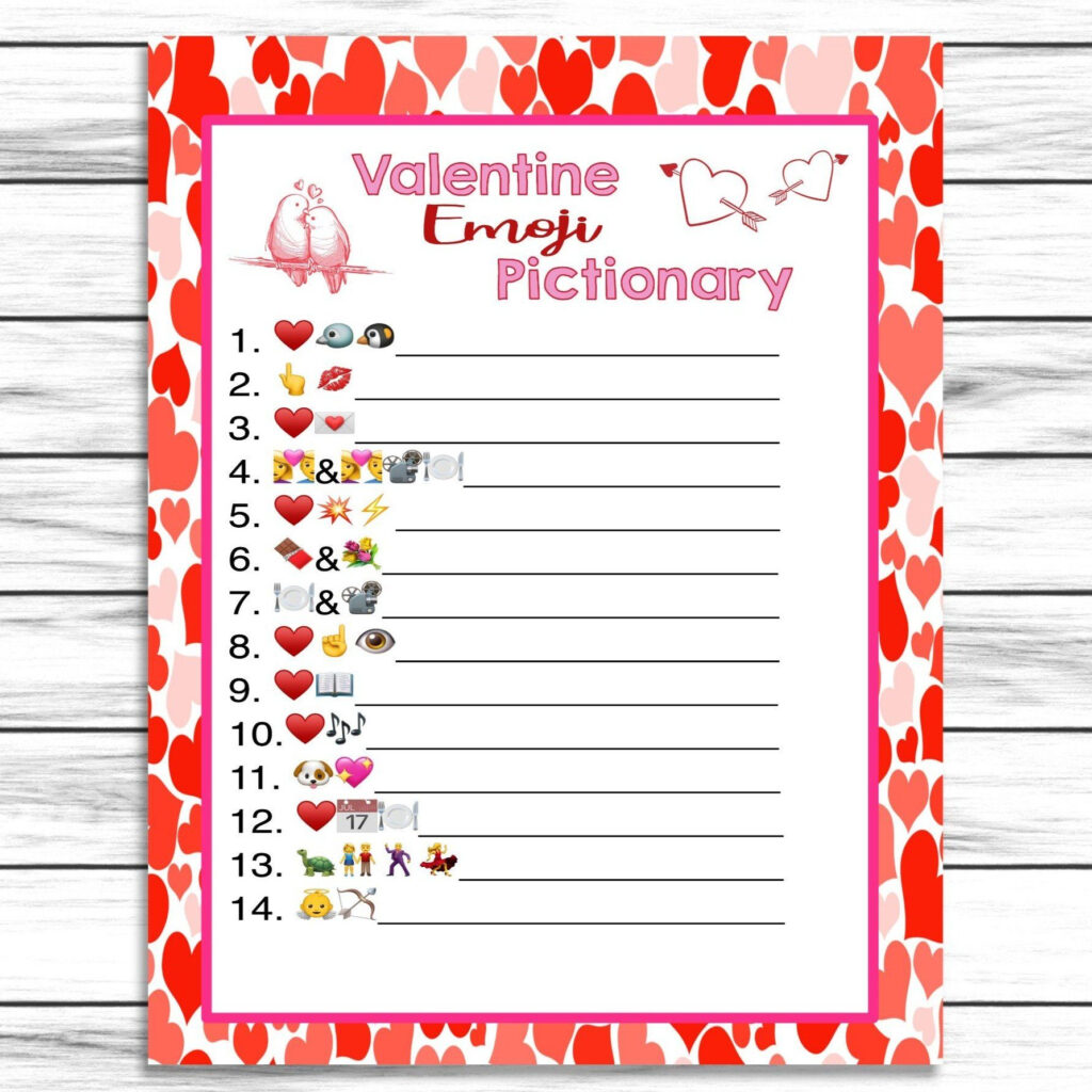 Valentines Day Emoji Pictionary Printable Or Virtual Game Kids Adults 